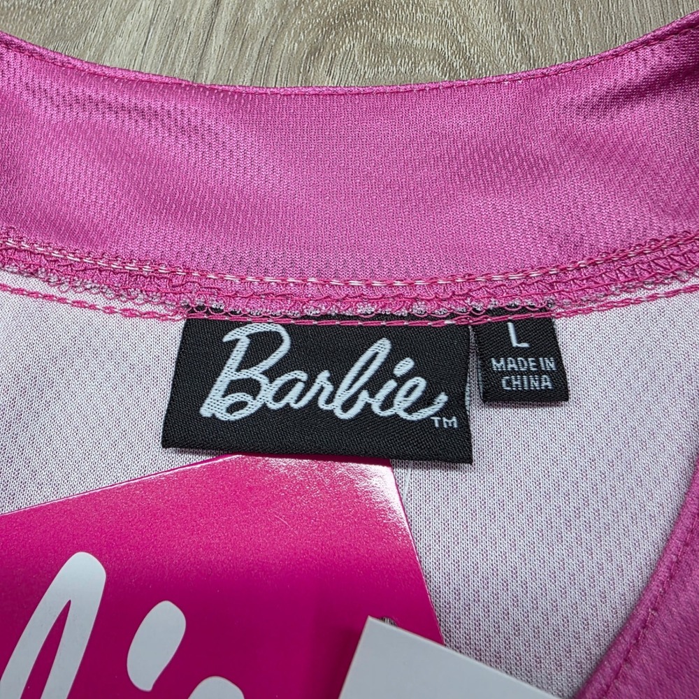 Barbie Baseball Jersey Pink White Button Up Logo 59 Graphic Shirt Large Womens - Picture 7 of 13